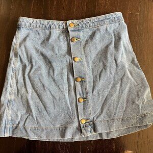Denim Button Front A-Line Mini Skirt Medium Wash